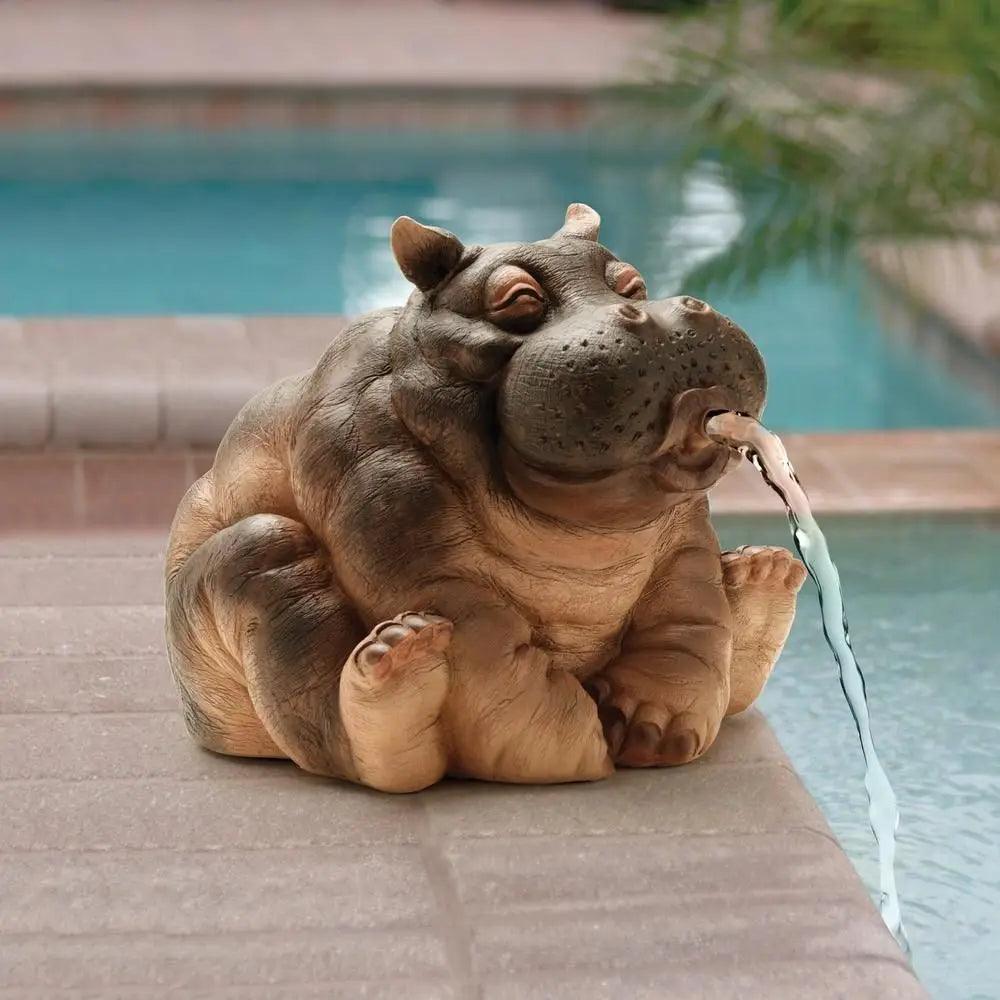 Hippo Pond Spitter Statue Decor Hippo Garden Outdoor Statue Animal Pond Sprinkler Yard Garden Decoration