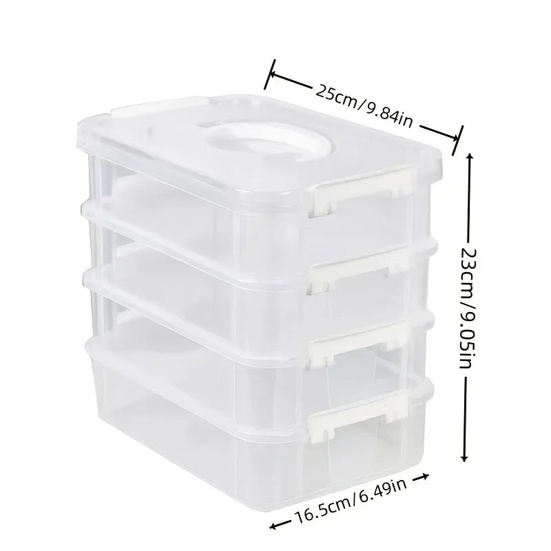 4-Layer Transparent Plastic Storage Box, Stackable Divided Compartments Organizer for Building Blocks, Portable Drawer Container