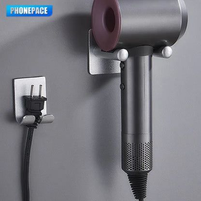 Waterproof Wall Mounted Hair Dryer Holder Space Saving Bathroom Organizer Rack Durable Storage for Hairdryer and Styling Tools P