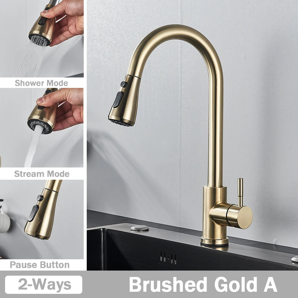 Rozin Chrome Kitchen Faucet Deck Mounted Pull Out Spout Kitchen Sink Mixer Tap Single Level Stream Sprayer Nozzle Mixer Tap