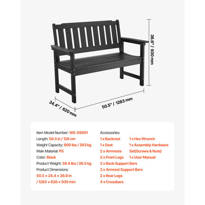 SucceBuy Outdoor Bench Wooden Metal Garden Bench for Outdoors 480 lbs Load Capacity Bench Outdoor Garden Park Bench