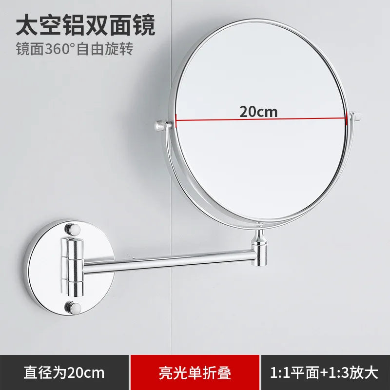 Bathroom Makeup Mirror Aluminum Black Gold Telescopic Mirror Folding Beauty Mirror Wall Hanging Double Sided Mirror Bathroom