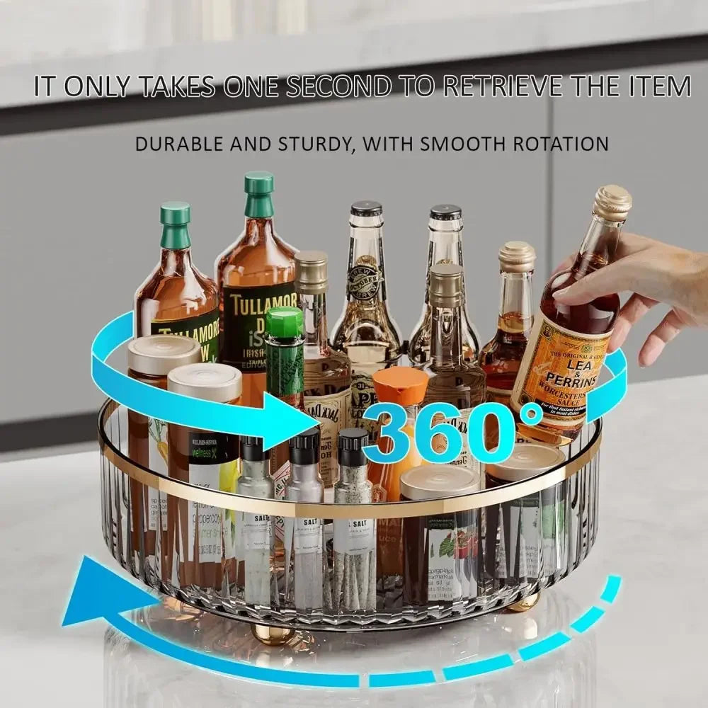 1PC Grey round Plastic Clear Rotating Storage Container Bin for Cabinet Pantry Kitchen Countertop And Refrigerator
