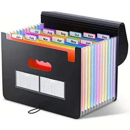 Expanding File Folder 12 Pockets A4 Size Filing Folder Organizer Large Capacity Portable Accordian File Box for Classroom Office