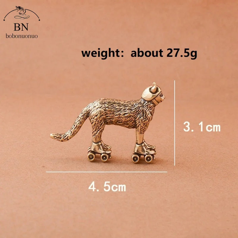 Copper Ski cat Small Ornaments Solid Brass Antique Animal Sculpture Crafts Desk Tea Table Decoration Home Decor for Living Room