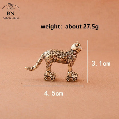 Copper Ski cat Small Ornaments Solid Brass Antique Animal Sculpture Crafts Desk Tea Table Decoration Home Decor for Living Room