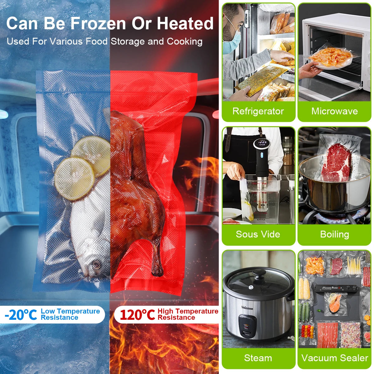 50pcs/Lot Food Vacuum Plastic Sealing Bags Food Preservation Sealed Bag Household Reusable Vacuum Sealer Bag Kitchen Accessories