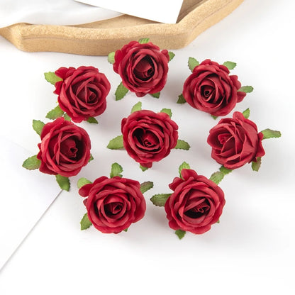 100PCS Artificial Flowers Diy Candy Box Cake Home Decor Christmas Decorative Wreaths Wedding Party Garden Roses Arch Silk Fake