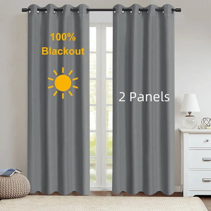 2pcs Modern 100% Blackout Solid Curtains, Window Curtains for Living Room, Bedroom, Kitchen, Home Decoration, Privacy Draps