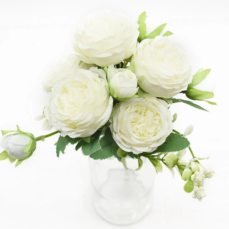 1 Bundle 5 Forks 9 Heads Artificial Peony Bouquet Home Decor Wedding Diy Festival Outdoor Furnishings Scrapbooking Bonsai Gifts
