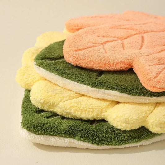 Soft Double-layer Leaf Style Hand Towel Thickened Absorbent Hanging Hand Cloth Speed Dry Handkerchief Rag for Kitchen Bathroom