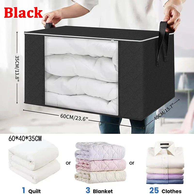 Large Capacity Clothes Storage Bag Foldable Dustproof Blanket Cotton Quilt Storage Containers for Organizing Bedroom Closet Bag