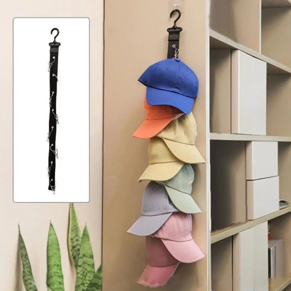 Rotating Hanging Rope Organizer - No Drill Closet Hat Rack for Dorm, Vertical Space Saver with 8 Hooks