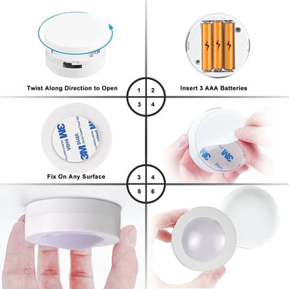 LED Puck Light Wireless Under Cabinet Lights with Remote Control Dimmable Battery Powered Night Lamp for Kitchen Closet Wardrobe