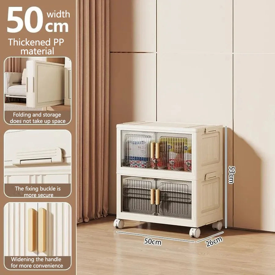Folding Storage Cabinet Multi-Scene White/Black/Gray Home Office Kitchen Bathroom Multi-Functional Organizer with Doors