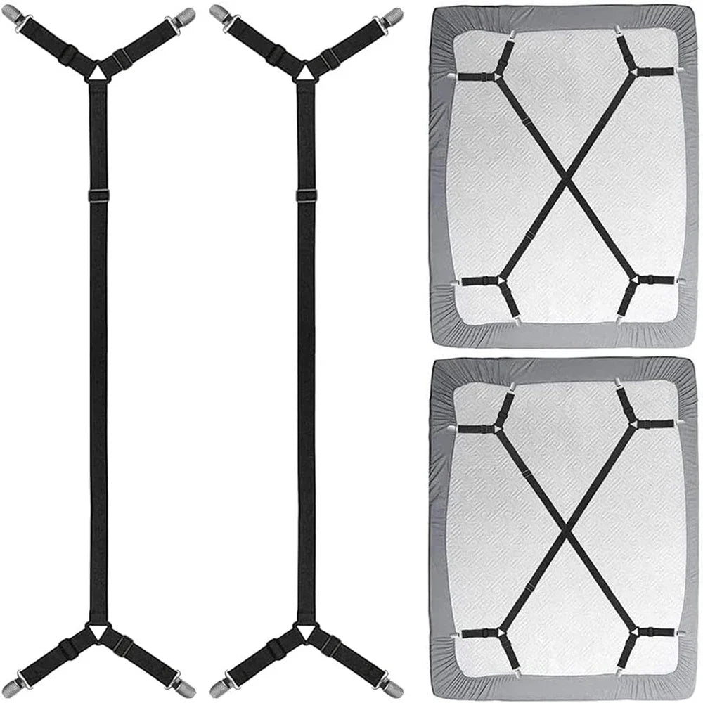 2 PCS Sheet Fastener Fixing Straps, Adjustable Cross Elastic Straps, Flat Fit Sheet Clips for Mattress Cushions Sofa Cushions