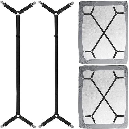 2 PCS Sheet Fastener Fixing Straps, Adjustable Cross Elastic Straps, Flat Fit Sheet Clips for Mattress Cushions Sofa Cushions