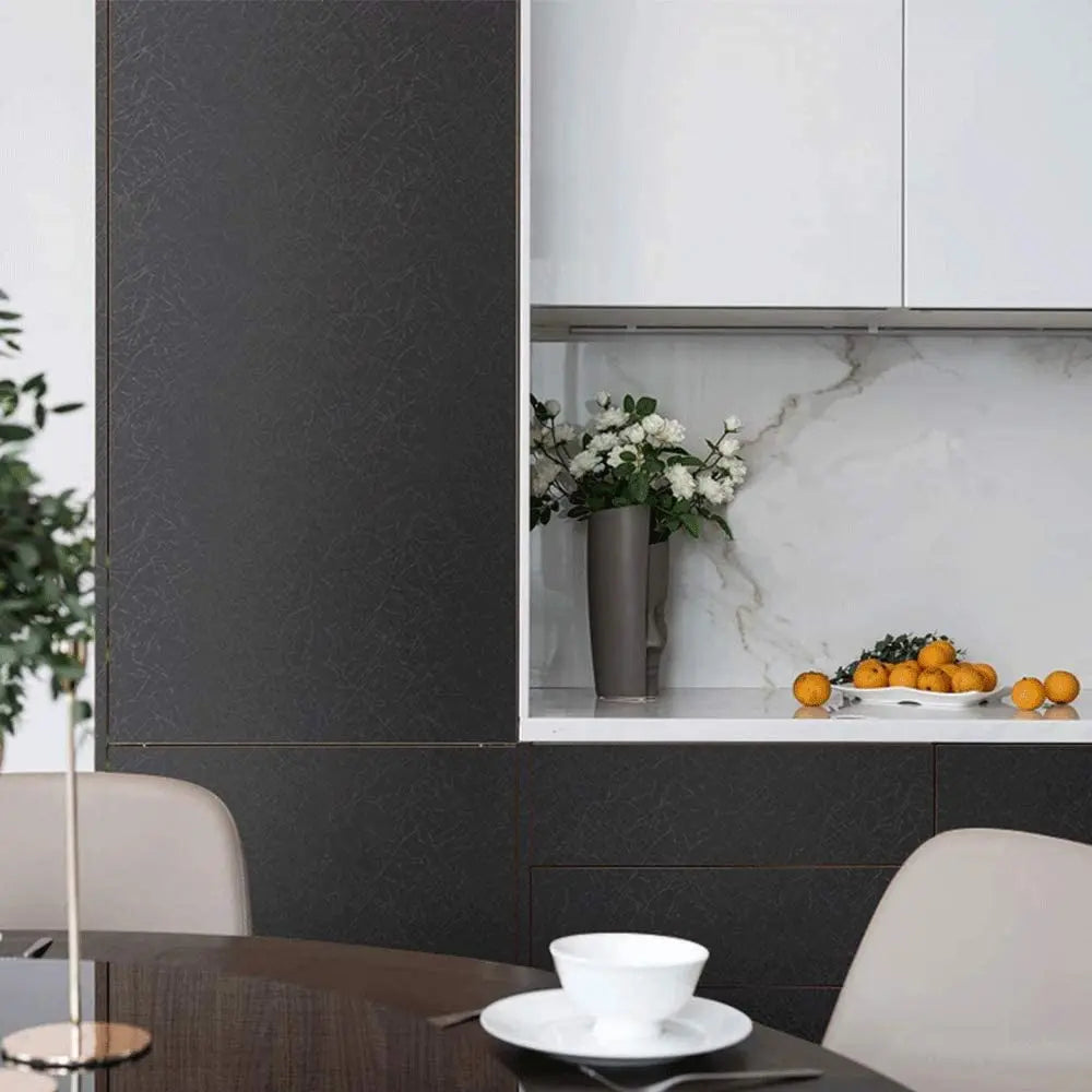 Black Silk Wallpaper Embossed Self Adhesive Wallpaper Removable Vinyl Black Peel and Stick Wallpaper Waterproof Furniture Decor