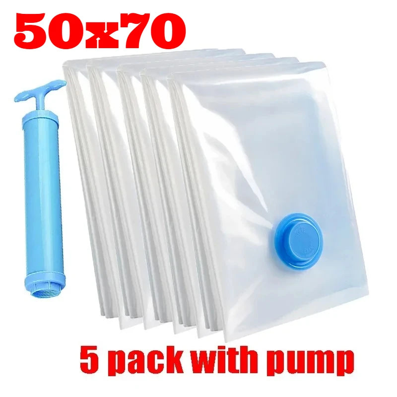 5Pcs Vacuum Storage Bags or 1Pcs Pump, Vacuum Seal Bag Space Saving Bags for Comforters Clothes Pillow Bedding Blanket Storage