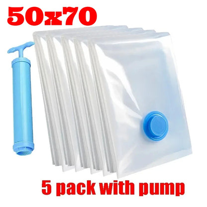 5Pcs Vacuum Storage Bags or 1Pcs Pump, Vacuum Seal Bag Space Saving Bags for Comforters Clothes Pillow Bedding Blanket Storage