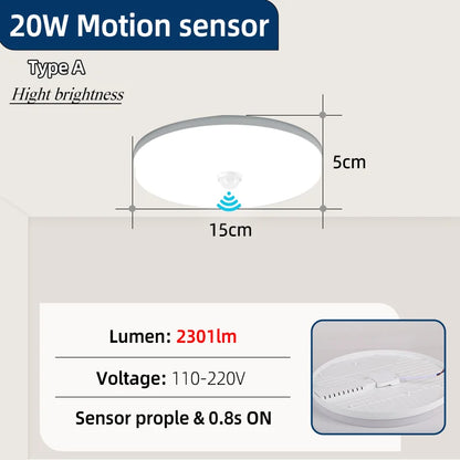 PIR Motion Sensor Ceiling Lamp 15w 20w 30w 40w Motion Detector Modern Ceiling Lighting For Corridor Garage Stair Balcony 220V
