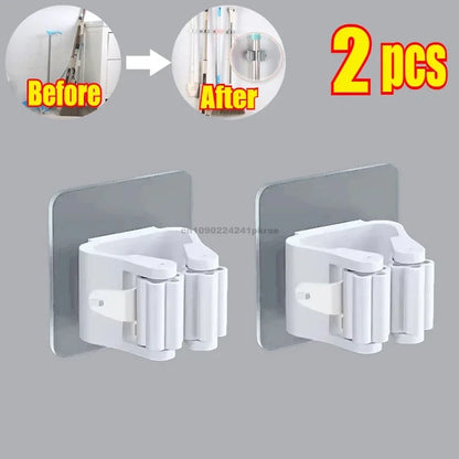 Self-adhesive Mop Holder Broom Stand Wall Mounted Mop Support Sweeping Brush Hook Storage Organizer Bathroom Kitchen Accessories