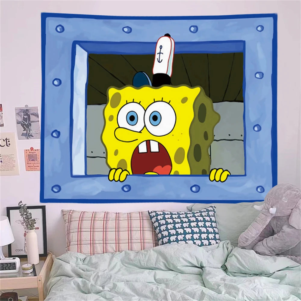SpongeBob Squidward Cartoon Decoration Background Hanging Cloth Bedroom Tapestry Room Decor Festival Party Tapestry Wall Hanging