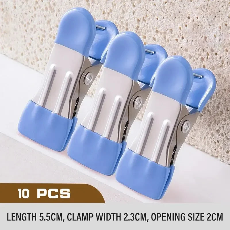 10pcs Stainless Steel Clothespins with No Trace Hook Hangers Clothes Pegs Socks Hanging Clip Home Closet Bed Sheet Holder