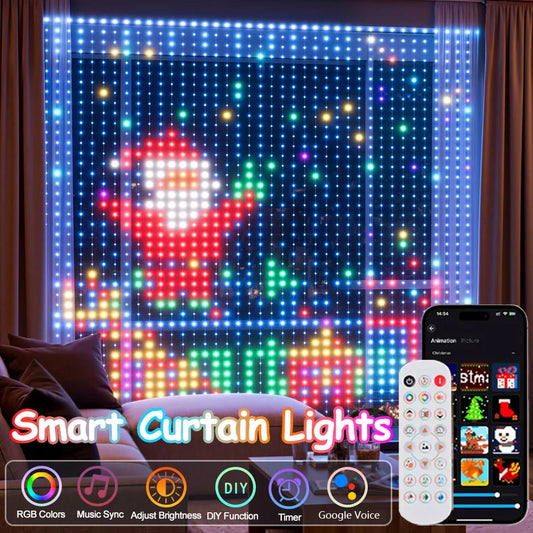 Smart LED Curtain Lights with DIY Pattern ,WiFi Window Fairy Light Outdoor Christmas String Lights for New Year Home Decor Gift