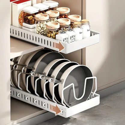 Pull out Pots and Pans Organizer Sliding Pot Lid Holder Kitchen Spice Rack Tableware Organizer Multifunctional Dish Drying Racks