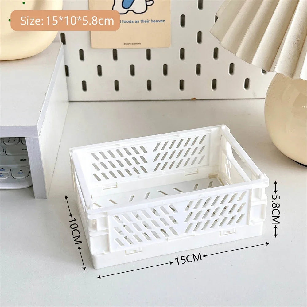 Foldable Storage Box with Handles Collapsible Crate for Toys, Cosmetics & Desk Organization