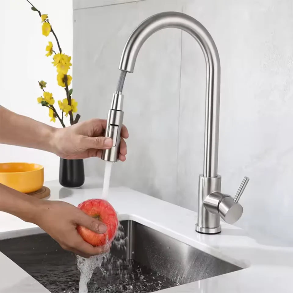 Brushed Nickle  Kitchen Faucet Pull Out Stainless Steel Black Kitchen Mixed Tap Kitchen Sink Tap