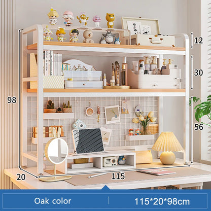 Bookcase Gaming Table Grid Bookshelf Desktop Multi-layer Wrought Iron Shelf Student Computer Desk Table  Wooden Shelves Rack