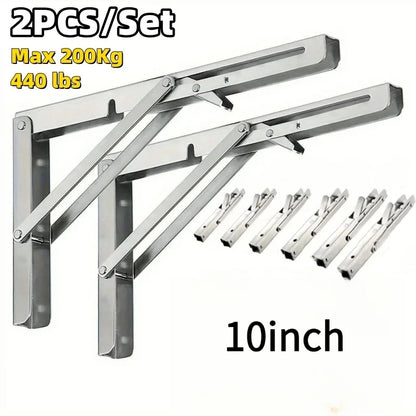 Heavy Duty 2PCS Triangle Folding Angle Shelf Bracket Stainless Steel Collapsible Shelf Bracket for Table Work Bench Wall Mounted