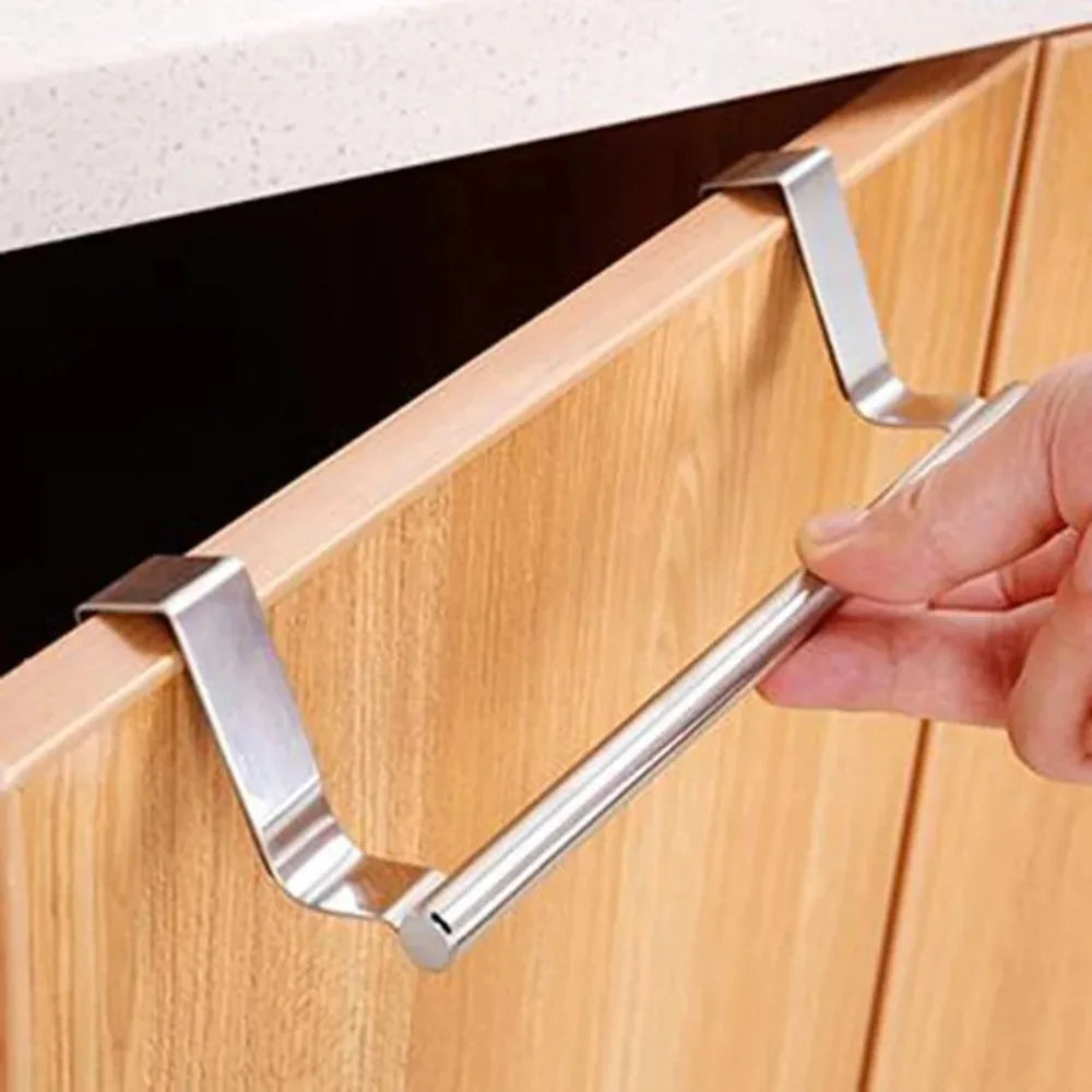 Stainless Steel Towel Rod, No Punched Door Hanging Towel Rack, Bathroom and Kitchen Towel Storage, Durable Space-saving Rack