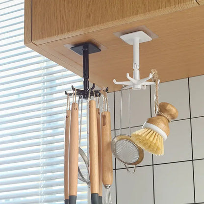 Creative Kitchen Organizer Swivel Hooks Hole-Free Multifunctional Rotatable Dual-Use Hooks for Utensils And Pots