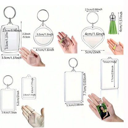 10pcs Transparent Photo Frame Keychain Tassels Snap-In Custom Insert Photo Acrylic Blank Keyring Clear Blank Picture Pendant
