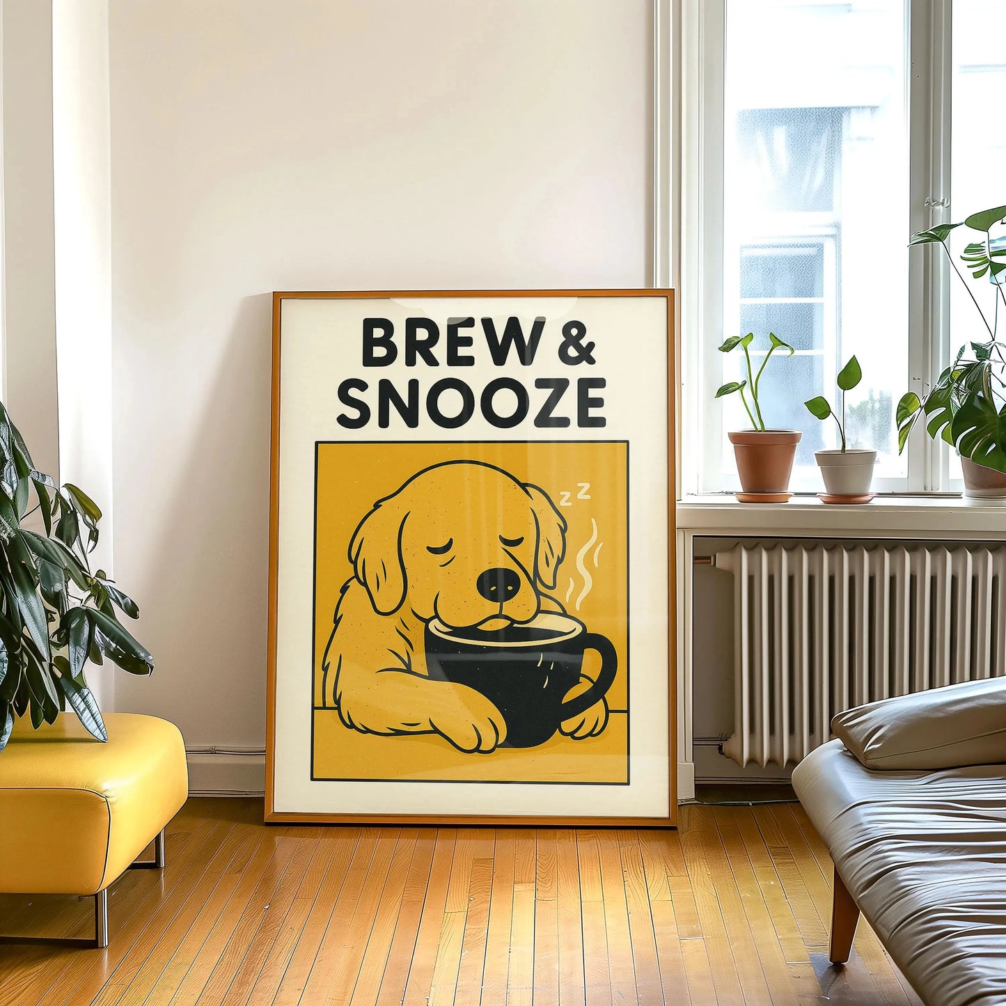Retro Bonjour Dog Coffee Canvas Print Funny Dog Coffee Club Kitchen Wall Art Poster for Modern Living Room Bedroom Home Decor