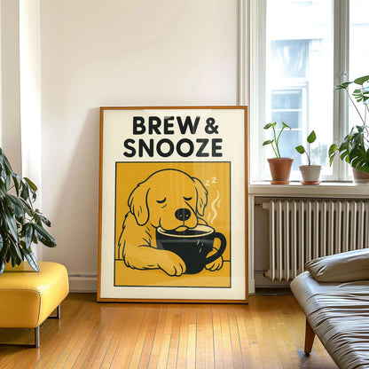Retro Bonjour Dog Coffee Canvas Print Funny Dog Coffee Club Kitchen Wall Art Poster for Modern Living Room Bedroom Home Decor