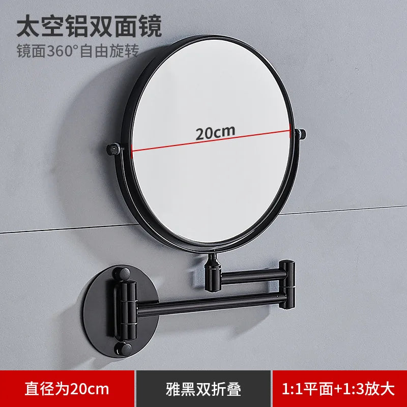 Bathroom Makeup Mirror Aluminum Black Gold Telescopic Mirror Folding Beauty Mirror Wall Hanging Double Sided Mirror Bathroom