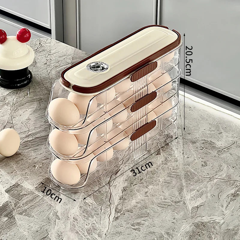 1PCS Home Refrigerator Egg Storage Box Automatic Rolling Eggs Holder Rack Egg Roller Organizer Kitchen Countertop Egg Shelf