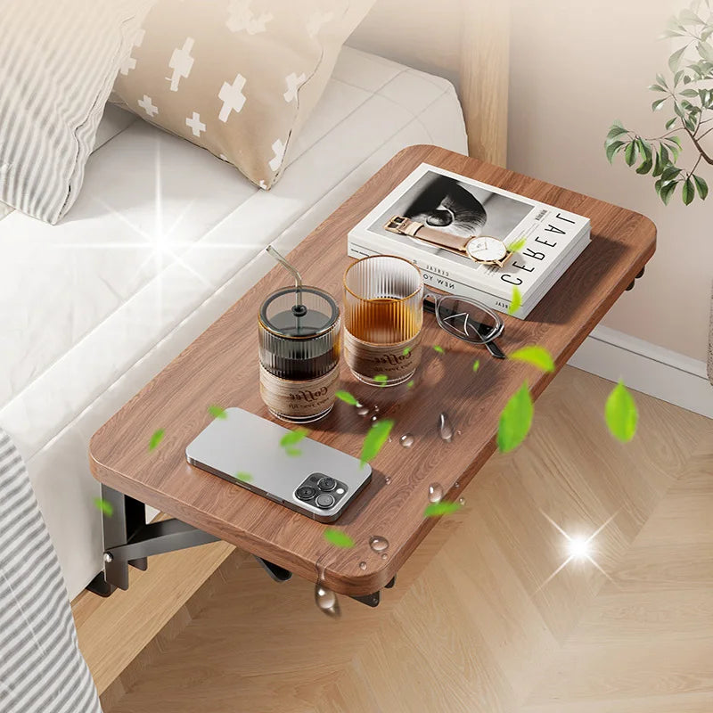 Foldable Bed Side Table Tray Organizer,Clip On Nightstand Bed Side Table Storage for Adult Kids,Bedside Shelf Desk Organizer