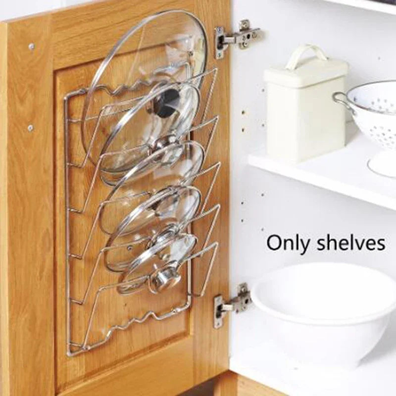 Wall Mounted Pot Lid Rack Multi-Functional Kitchen Storage Holder Perforated 5 Layers for Household Use