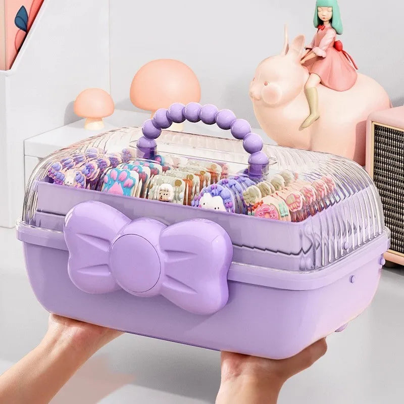 Cute Bowknot Multi-Layer Hairpin Storage Box Girls Jewellery Box Children'S Hair Accessories Storage Box Toy Storage Box