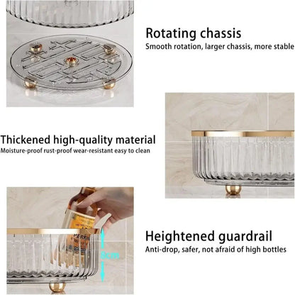 1PC Grey round Plastic Clear Rotating Storage Container Bin for Cabinet Pantry Kitchen Countertop And Refrigerator