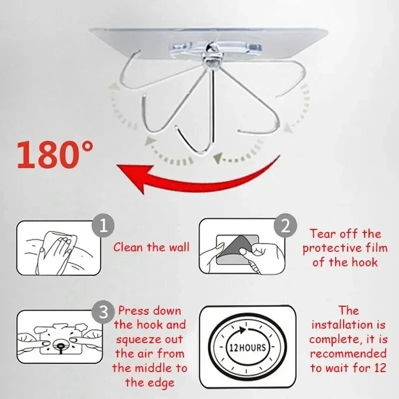20/10PCS Hook Self-Adhesive PVC Stainless Steel Transparent Multi-Purpose Wall Holder Door Rack Kitchen Storage Organizer Home