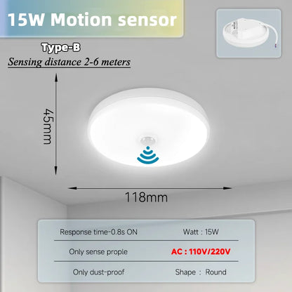 PIR Motion Sensor Ceiling Lamp 15w 20w 30w 40w Motion Detector Modern Ceiling Lighting For Corridor Garage Stair Balcony 220V