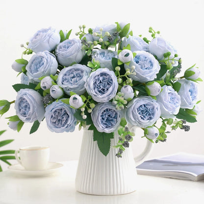 1 Bundle 5 Forks 9 Heads Artificial Peony Bouquet Home Decor Wedding Diy Festival Outdoor Furnishings Scrapbooking Bonsai Gifts